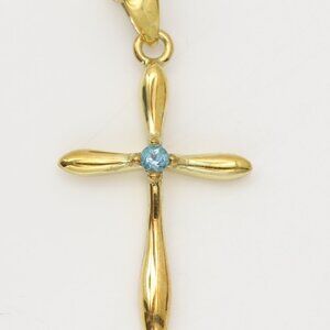 Silver Cross Natural Blue Topaz Cross Pendant plated with 14k gold